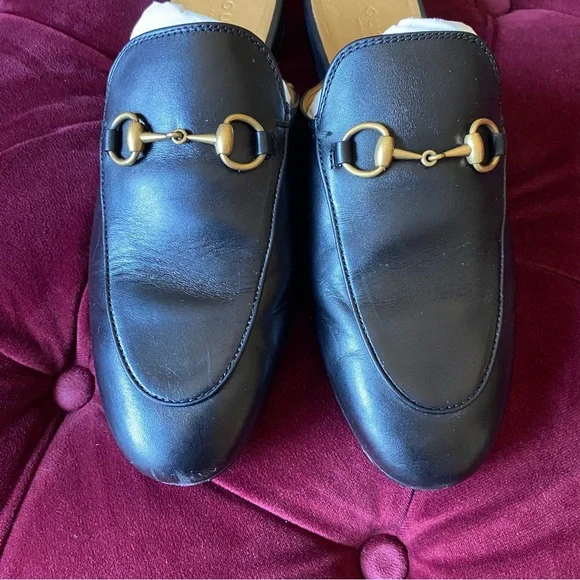 SOLD Gucci Women’s Princetown Leather Slipper Flats Loafers Slides Mules 37.5 - Picture 4 of 10